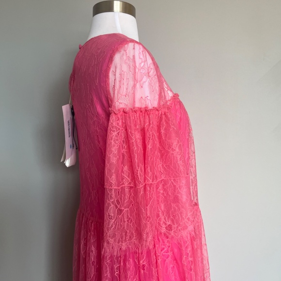 Be Blumarine Lace Pink Floral design Lined Cocktail Party Dress Fit Flare Small - Picture 14 of 16